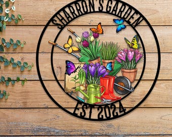 Custom Name Garden Tools Sign, Custom Metal Hanging Garden Plaque, Personalized Metal Gardening Present, Gardener Name Sign, Yard Decor