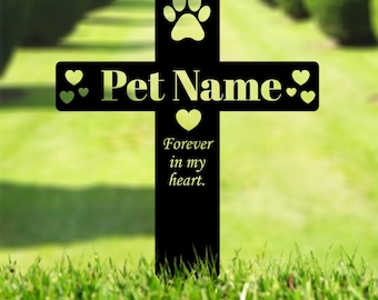 Personalized Cross Memorial Metal Stake, Pet Grave Marker, Metal Garden Memorial, Custom Dog Memorial Stake, Pet Remembrance Sign