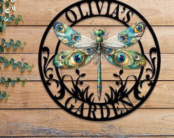 Custom Dragonfly Garden Metal Sign, Dragonfly Yard Stake, Personalized Garden Decor, Custom Garden Name Sign, Dragonfly Yard Art