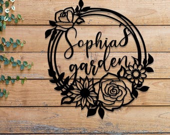 Custom Floral Garden Metal Sign, Personalized Hanging Garden Sign, Custom Metal Gardening Gift, Gardener Name Sign, Yard Decor