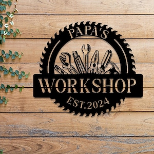 Personalized Garage Metal Sign with LED Light, Custom Workshop Sign, Wall Art for Dad, Man Cave Decor