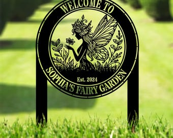 Custom Fairy Metal Garden Sign, Flower Garden Sign, Fairy Garden Stake, Outdoor Garden Yard Decor, Metal Fairy Garden Art, Gardener Gift