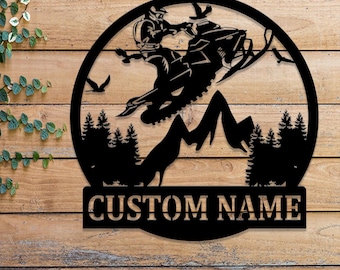 Personalized Snowmobile Metal Wall Art with LED Lights, Man Riding Snowmobile Sign, Winter Adventure Decor, Snow Game Sign, Christmas Gift