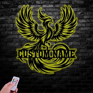 Custom Rising Phoenix Metal Sign with LED Lights, Personalized Phoenix Wall Decor, Metal Wall Hanging, Home Decor Art