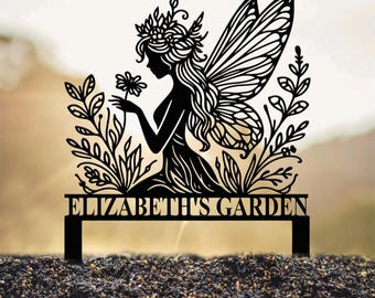 Custom Fairy Metal Garden Sign, Flower Garden Sign, Fairy Garden Stake, Outdoor Garden Yard Decor, Metal Fairy Garden Art, Gardener Gift