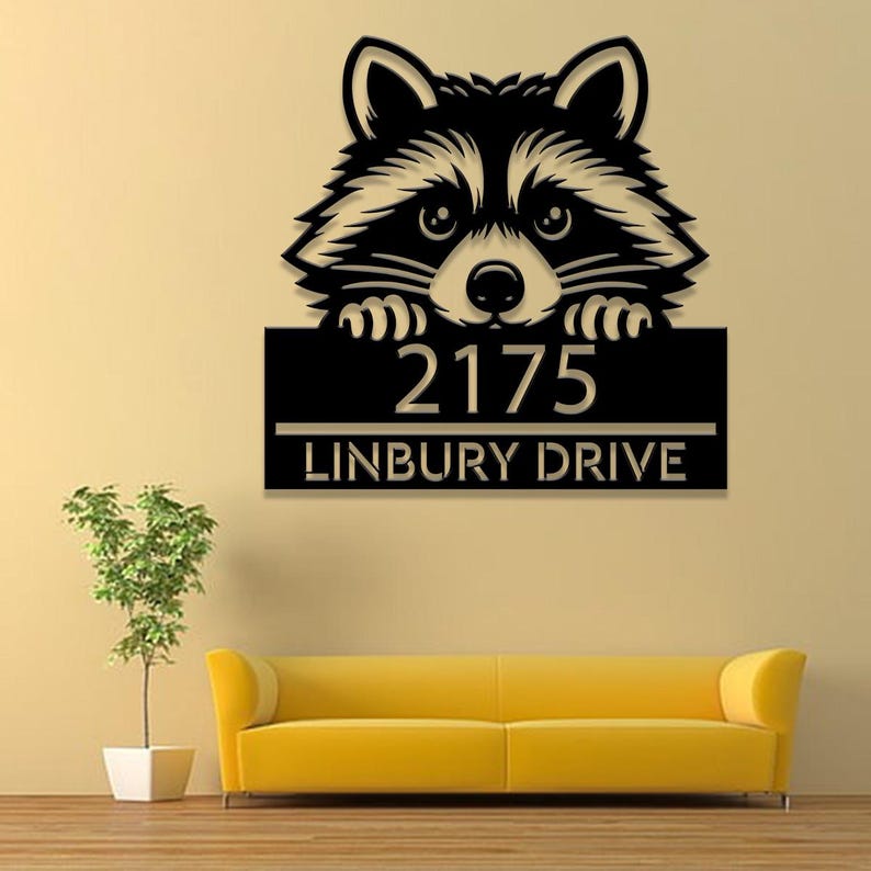 Personalized Peeking Raccoon LED Address Sign, Metal Address Sign ...