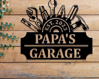 Personalized LED Workshop Sign, Custom Metal Garage Sign, Dad or Grandpa Gift, Papa&#39;s Workshop Wall Art, Christmas Gift for Dad
