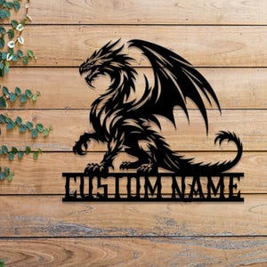 Custom Dragon Metal Art with LED Light, Personalized Dragon Name Sign, Dragon Metal House Sign, Boy Room Décor, Gaming Room Gift