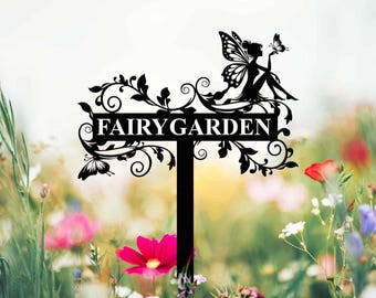 Custom Fairy Metal Garden Sign, Flower Garden Sign, Fairy Garden Stake, Outdoor Garden Yard Decor, Metal Fairy Garden Art, Gardener Gift