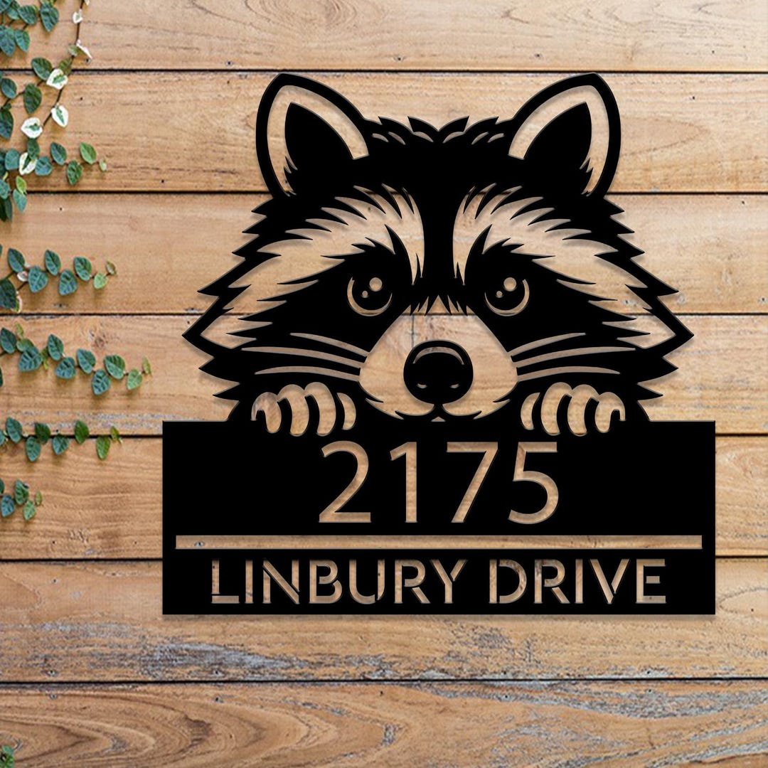 Personalized Peeking Raccoon LED Address Sign, Metal Address Sign ...