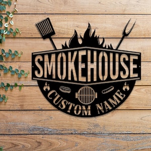 Benutzerdefinierte Bar und Grill Wandkunst mit LED-Licht, personalisiertes Hinterhof BBQ Namensschild, Grilldekoration im Freien