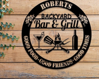 Personalized Backyard Barbecue Sign LED Light, Custom Metal Grill Wall Art, Outdoor BBQ Sign for Patios