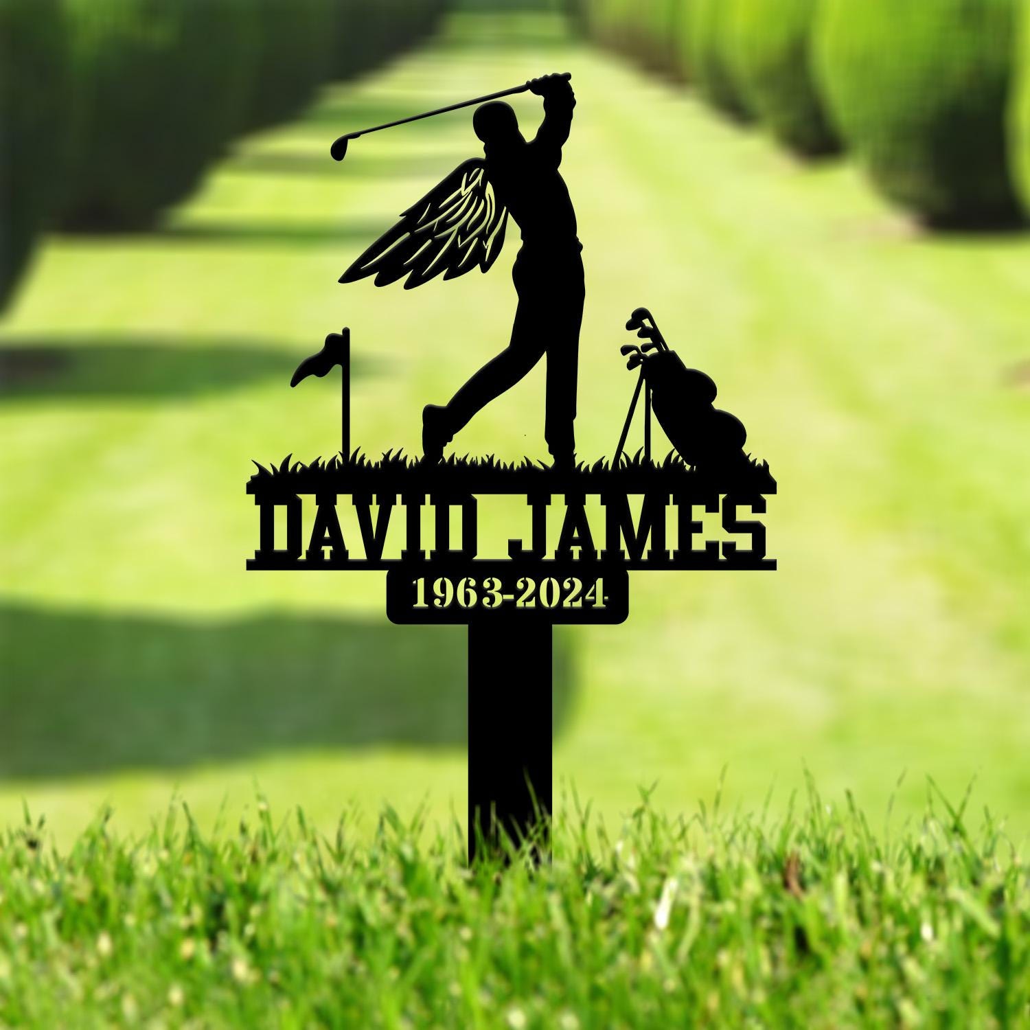 Personalized Golfing In Heaven Memorial Stake Metal, Golfer Memorial Gift, Golf Dad Sympathy Sign, Grave Marker, Outdoor Garden Decor