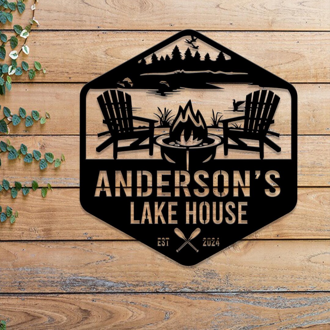 Personalized Lake House Plaque, Forest Metal Sign, Family Name Art ...