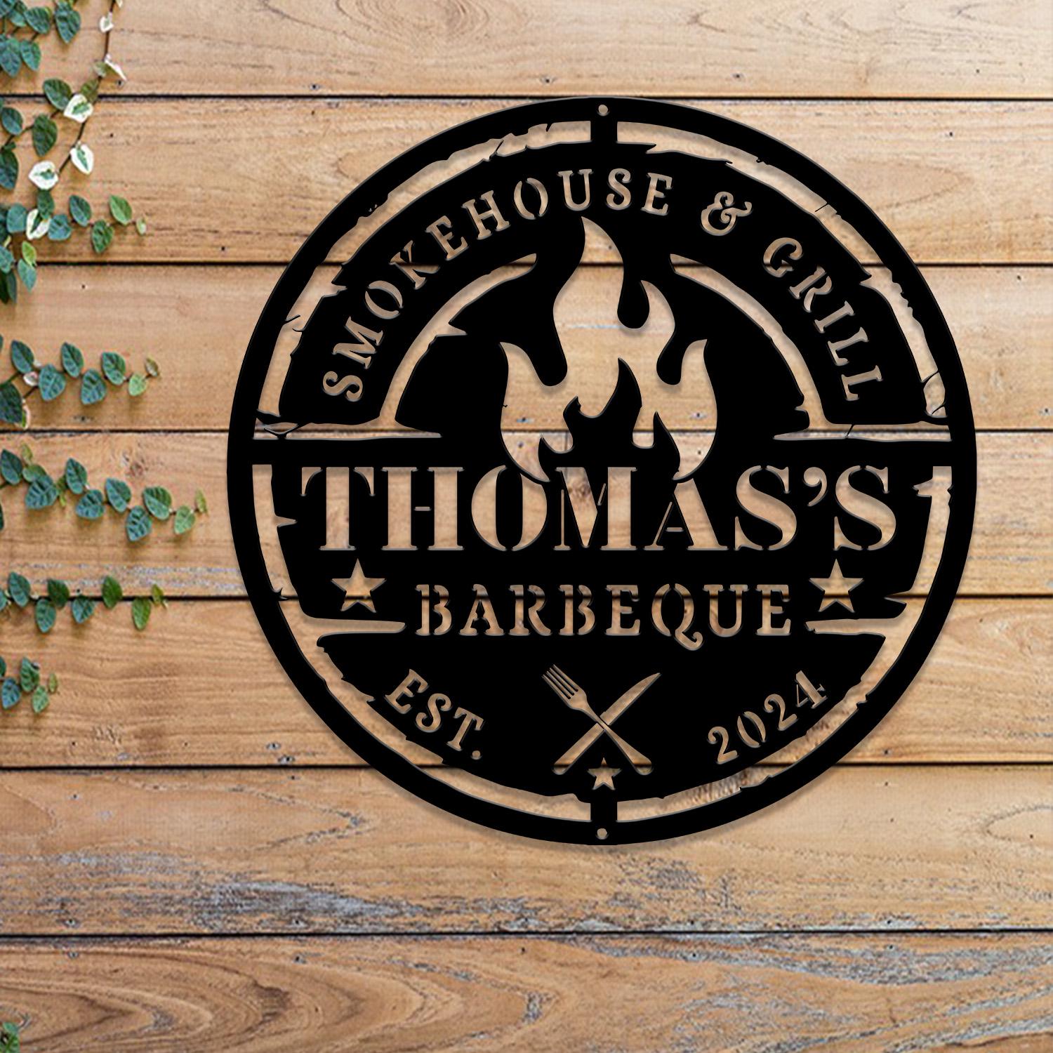 Personalized Bar and Grill Sign with LED Light, Custom BBQ Metal Sign, Outdoor Kitchen and Bar Decor
