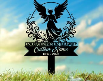 Angel Memorial Plaque with Stake, Custom Angel Memorial Stake, Angel Grave Marker, In Loving Memory, Cemetery Grave Stake