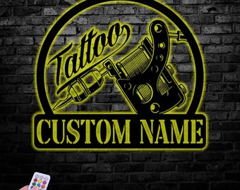 Custom Tattoo Artist Metal Sign with LED Light, Personalized Ink Studio Name Sign, Tattoo Artist Gift, Tattoo Shop Wall Decor
