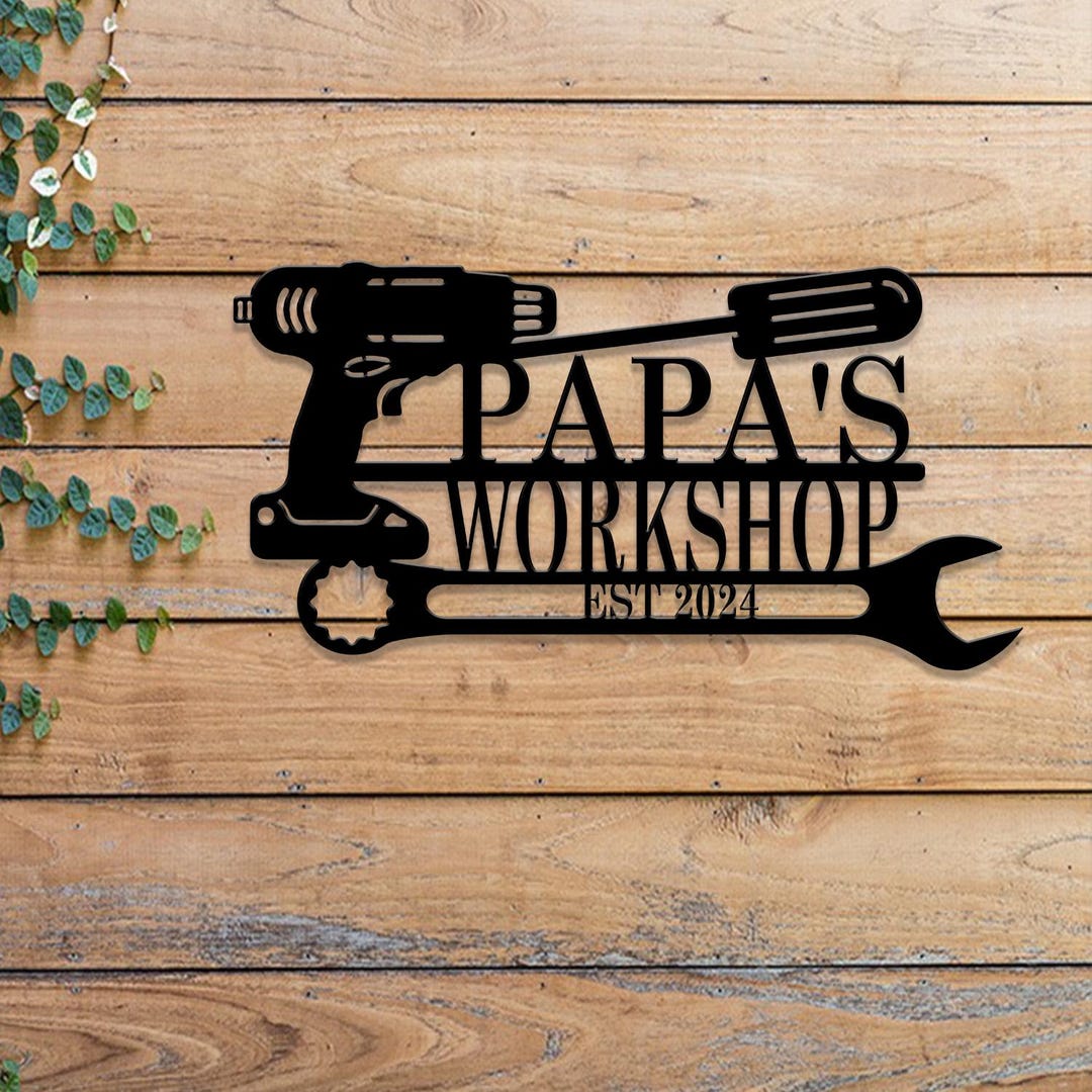 Papa's Workshop Metal Sign, Personalized Garage Wall Decor, Handyman ...