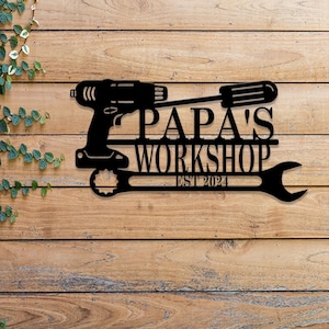 Papa&#39;s Workshop Metal Sign, Personalized Garage Wall Decor, Handyman Garage Sign, Carpenter Wall Art, Perfect Gift for Dad