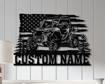 Custom Name UTV Metal Sign with Led Lights, Personalized Off-Road Adventure Sign, Side by Side LED Wall Art, Mountain UTV Sign