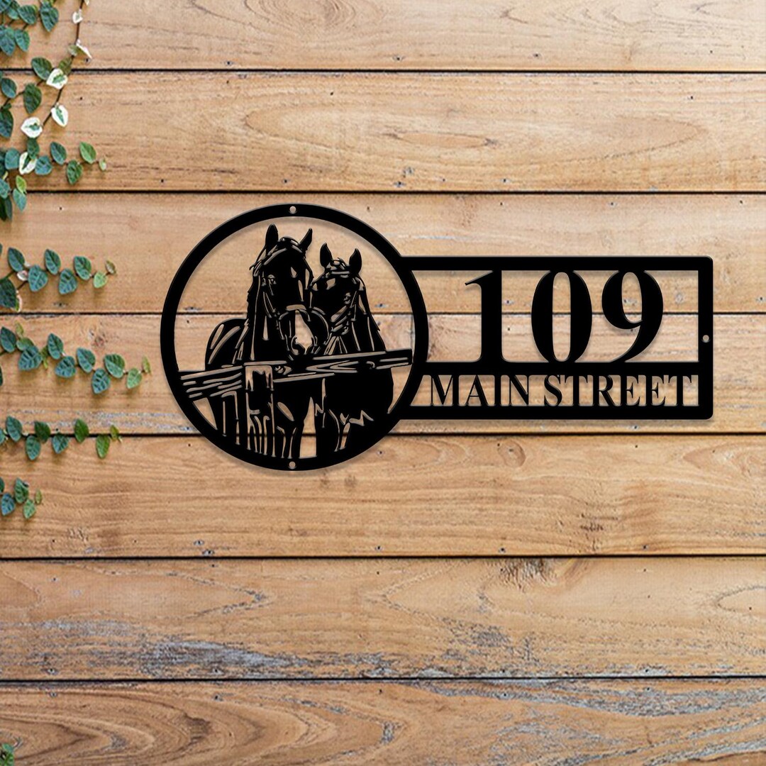 Custom Horse Farmhouse Metal House Number Sign, Custom Address Sign ...