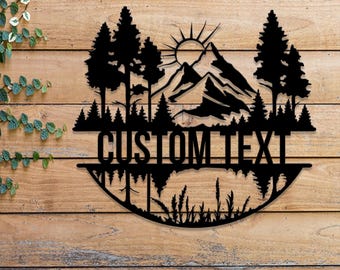 Personalized Mountain Forest Metal Sign, Custom Nature-Inspired Wall Art, Hill & Trees Metal Sign, Ideal for Cabin, Man Cave Outdoor Decor