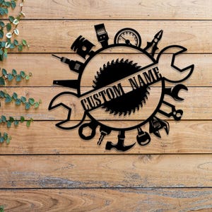 Custom Mechanic Tools Metal Sign, Papa&#39;s Workshop Sign, Handyman Tools Wall Art, Garage Repair Decor, Mechanic Wall Art