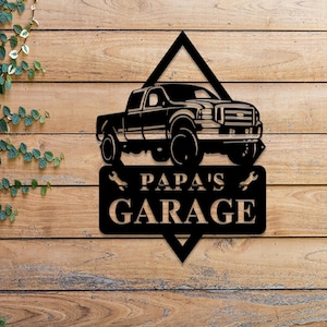 Custom Truck Garage Sign with LED Light, Personalized Man Cave Wall Art, Metal Garage Wall Art, Dad’s Gift for Mechanic