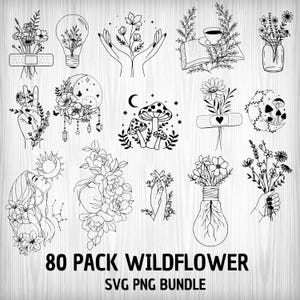 Bundle PNG fleur fleur, fleurs sauvages, Svg floral, rester sauvage Svg, fleurs sauvages Svg, cadre floral Svg, Png, chemise coupe Svg fichiers Cricut
