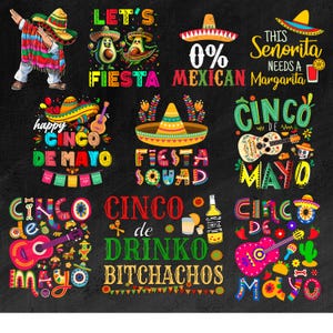 Paquete de 10 Cinco de Mayo Png, Fiesta Mexicana Png, Let's Fiesta Png, Tequila Mexicano Png, Tacos Png, Sombrero Nachos, Descarga de Diseño de Sublimación