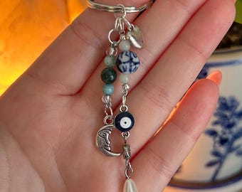 Dainty Evil Eye Keychain | Celestial Moon Dangle Keychain | Cute Bag Charm | Gifts for Women, gifts for her, gift for daughter