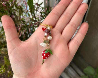Strawberry Charm Keychain | Fairycore Keychain | Cute Bag Charm | Gifts for Women, gifts for her, gift for daughter