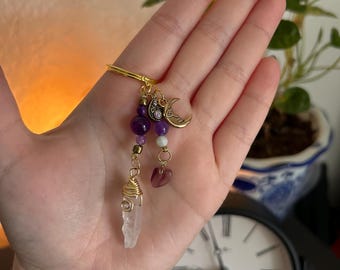 Crystal Keychain – Wire Wrapped Raw Quartz | Handmade | Boho Celestial | Whimsical Gift