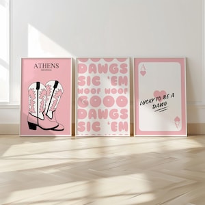 University of Georgia Wall Decor- Set of 3 Pink UGA Sic &#39;Em Dorm Prints