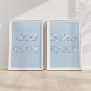 Georgia Southern University Wall Decor- Coastal Blue Floral Letter Digital Prints