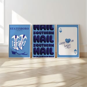 Georgia Southern University Wall Decor- Set of 3 Hail Southern Blue Prints
