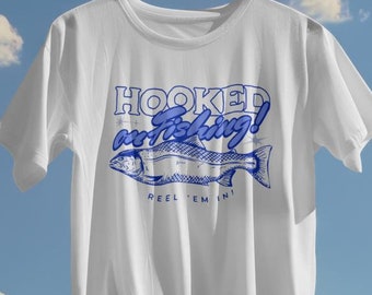 Hooked in Fishing T-Shirt, Vintage Style T-Shirt, Fisher Graphic Shirt, Retro Fisher T Shirt, Fisher Gear, Adult Unisex Cotton Shirt