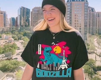 Godzilla Shirt, Monster T-shirt, Godzilla in Paris Tee, Vintage Style Shirt, Kaiju Graphic, Fictional Creatures, Comfort Colors Unisex Tee