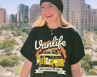 Vanlife T-shirt, Van Camping Shirt, Hiking Tee, Retro Travel Shirt, Van Trip Clothes, Outdoor Van Life T-shirt, Home Is Where You Park It