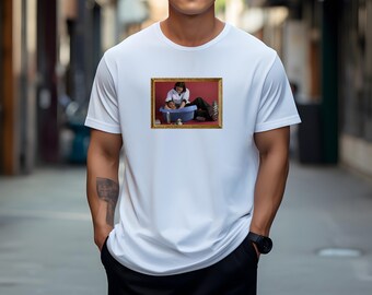Lionel Messi with a baby Lamine Yamal in gold frame Unisex Heavy Cotton Tee Shirt, Football Fan T-shirt Graphic Tee UEFA Spain,for Yamal fan