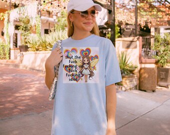 Y2K Sarcastic Fairycore T-Shirt: Rainbow Hearts, Rude Meme