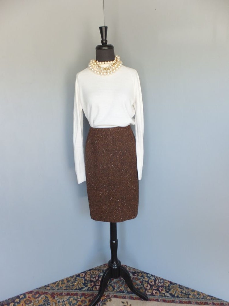 Vintage 60s/70s Skirt, Tami Sophisticates San Francisco, Brown Wool w/Confetti, Pencil or Wiggle Secretary Skirt, Size 9/10 image 2