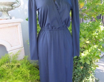 1970s Dress, NAVY BLUE, Terri Juniors California, Day Dress, Career or School,  Knit Wrap Dress