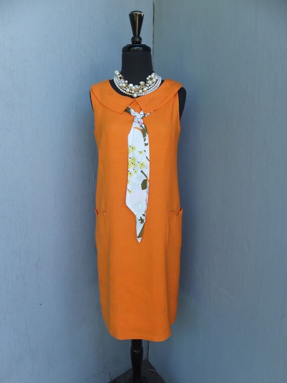 orange linen shift dress