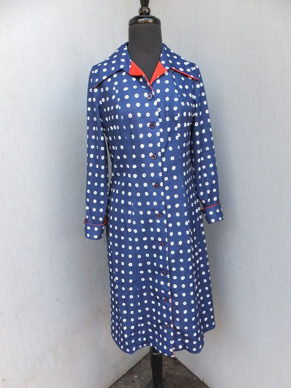 Vintage Dress, 70s, I. Magnin, Brown, Blue and Wh… - image 3