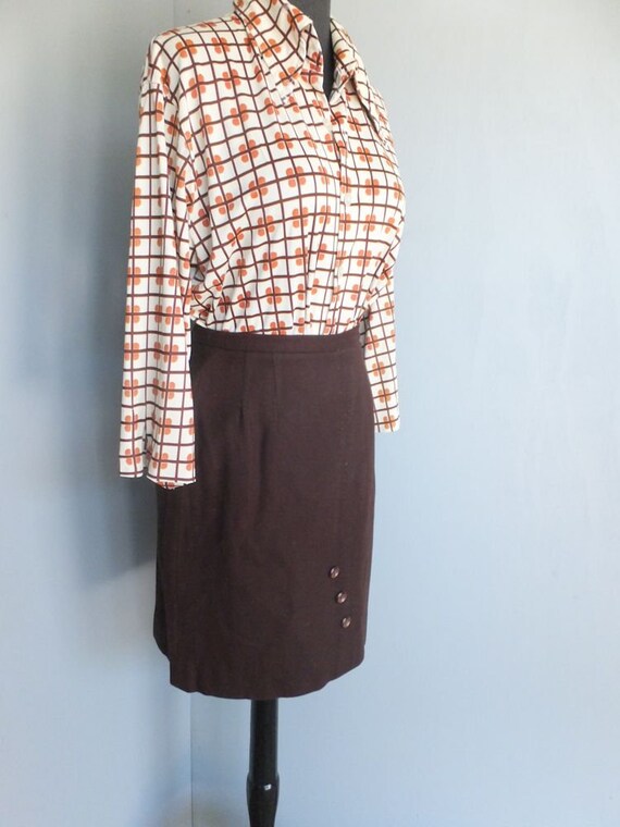 Vintage Wiggle Skirt, 1950s/60s, Brown Wool Pencil Sk - Gem