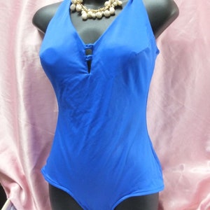 Maxine of Hollywood Swimwear, 90s Does 50s BLUE One Piece Swimsuit OR Bathing Suit size 12 image 1