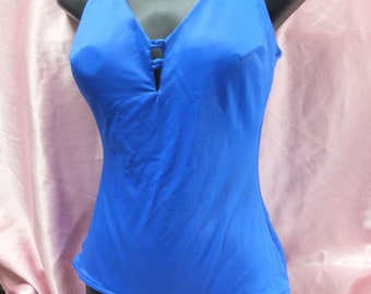 Maxine of Hollywood Swimwear, 90s Does 50s BLUE One Piece Swimsuit OR Bathing Suit size 12