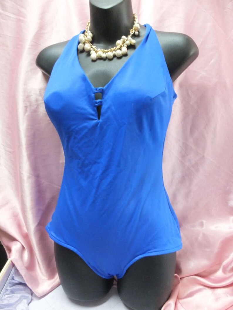 Maxine of Hollywood Swimwear, 90s Does 50s BLUE One Piece Swimsuit OR Bathing Suit size 12 image 1