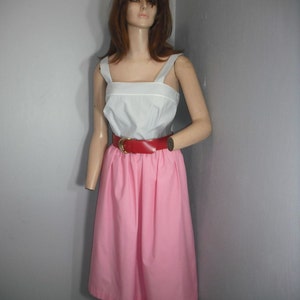 Vintage 70s Rockabilly Sun Dress by Jenni, Summer Dress, Picnic Dress, Resort Wear, Vacation, Gray and Pink Cotton/Poly Dress,  Size 7/8,